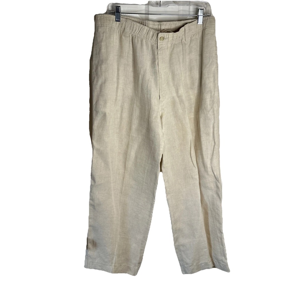 Caribbean‎ Men's Size 36x30" Linen Pants Beige Drawstring Resort Wear
